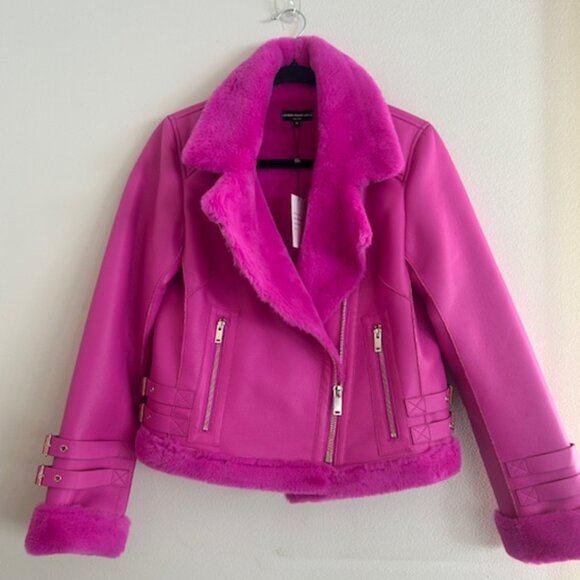 Generation Love Jackets & Blazers - Generation Love Dion Hot Pink Faux Fur Shearling Zip Buckle Moto Jacket NWT XS
